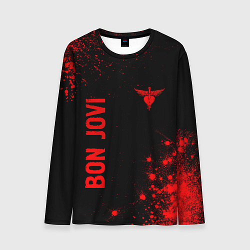 Мужской лонгслив Bon Jovi - red gradient вертикально / 3D-принт – фото 1