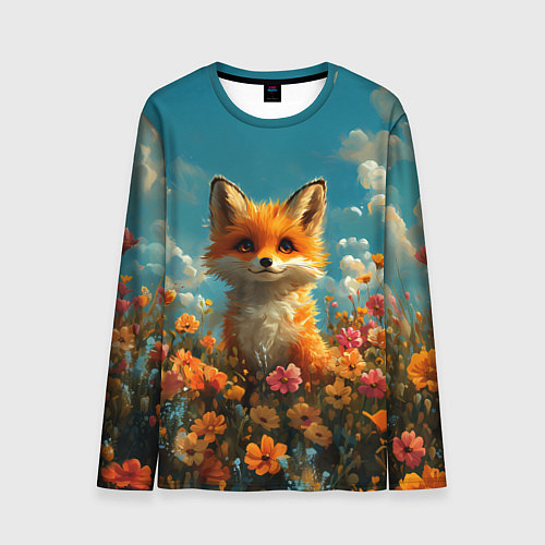 Мужской лонгслив Лисица в цветочном поле / 3D-принт – фото 1