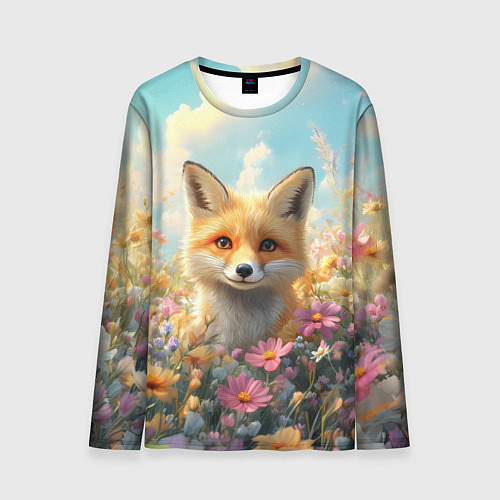 Мужской лонгслив Лиса в цветочном поле / 3D-принт – фото 1