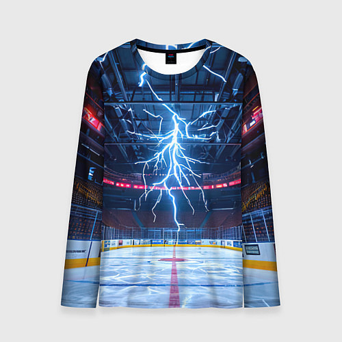 Мужской лонгслив Удар молнии в хоккейную площадку / 3D-принт – фото 1
