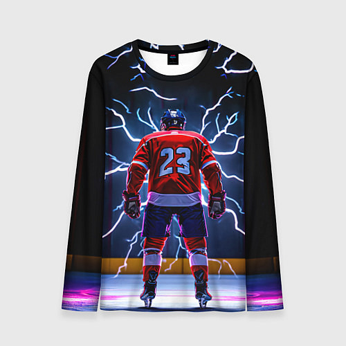 Мужской лонгслив Хоккеист и молния / 3D-принт – фото 1