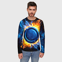 Лонгслив мужской Шайба в синем пламени, цвет: 3D-принт — фото 2