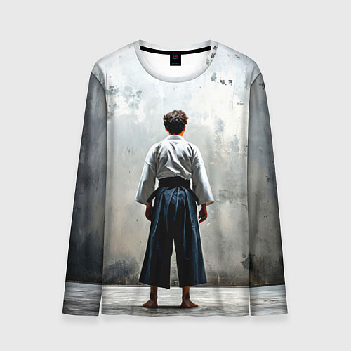 Мужской лонгслив Боец айкидо на сером / 3D-принт – фото 1