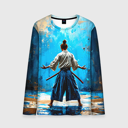 Мужской лонгслив Боец айкидо на синем / 3D-принт – фото 1