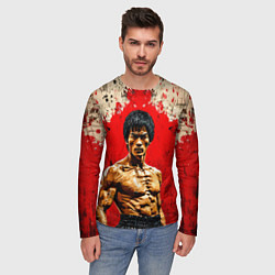 Лонгслив мужской Брюс Ли на красном, цвет: 3D-принт — фото 2