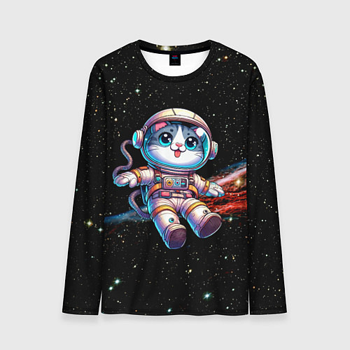 Мужской лонгслив Котёнок космонавт в открытом космосе / 3D-принт – фото 1