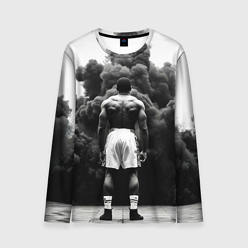 Мужской лонгслив Мухаммед Али в черном дыму / 3D-принт – фото 1