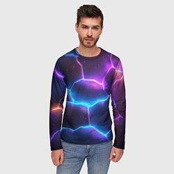 Лонгслив мужской Синие и фиолетовые молнии в разломе, цвет: 3D-принт — фото 2