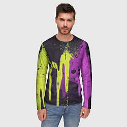 Лонгслив мужской Желтая и фиолетовая краска на черном, цвет: 3D-принт — фото 2