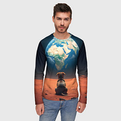 Лонгслив мужской Собачка и планета, цвет: 3D-принт — фото 2