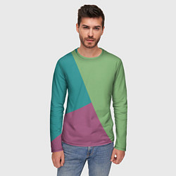 Лонгслив мужской Сине-зелёно-розовый тёмный трёхцветный, цвет: 3D-принт — фото 2