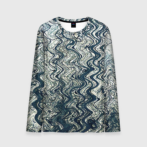 Мужской лонгслив Бело-синий искажённые абстрактные линии / 3D-принт – фото 1