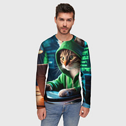 Лонгслив мужской Котенок хакер за ноутбуком, цвет: 3D-принт — фото 2