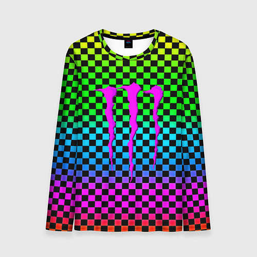 Мужской лонгслив Monster energy неоновая клетка / 3D-принт – фото 1