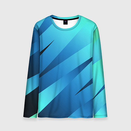 Мужской лонгслив Сине-голубой абстрактные полосы / 3D-принт – фото 1