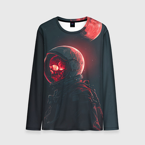 Мужской лонгслив Череп космонавта в красном свете / 3D-принт – фото 1