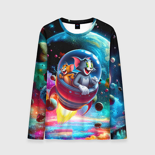 Мужской лонгслив Том и Джерри летят в ракете - нейроарт / 3D-принт – фото 1