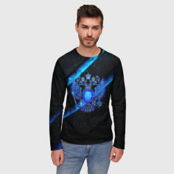Лонгслив мужской Синий неоновый герб России, цвет: 3D-принт — фото 2