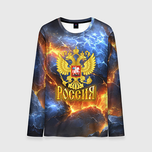 Мужской лонгслив Россия герб и огонь / 3D-принт – фото 1