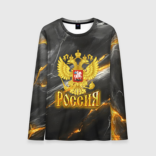 Мужской лонгслив Россия черно-желтый фон / 3D-принт – фото 1