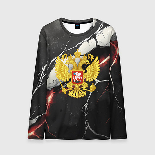 Мужской лонгслив Герб России на объемной черной текстуре / 3D-принт – фото 1