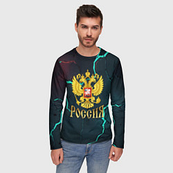 Лонгслив мужской Россия - синие молнии, цвет: 3D-принт — фото 2