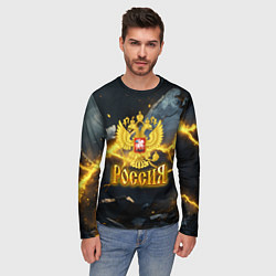 Лонгслив мужской Россия золотой фон и желтые разломы, цвет: 3D-принт — фото 2