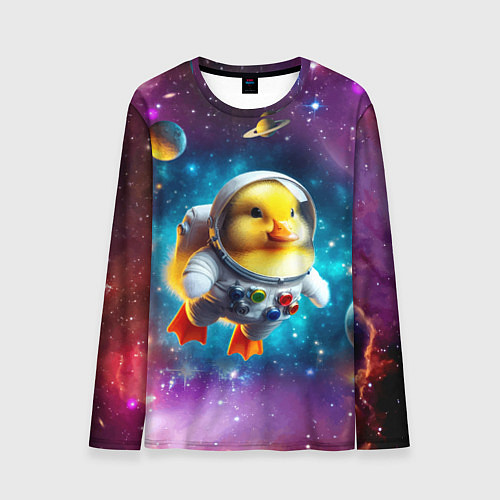 Мужской лонгслив Прикольный утёнок бравый космонавт - нейроарт / 3D-принт – фото 1