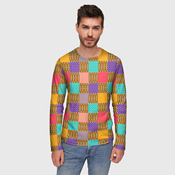 Лонгслив мужской Разноцветные квадратные лоскуты пэчворк, цвет: 3D-принт — фото 2