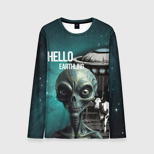 Мужской лонгслив Инопланетянин на фоне космоса и летающей тарелки / 3D-принт – фото 1
