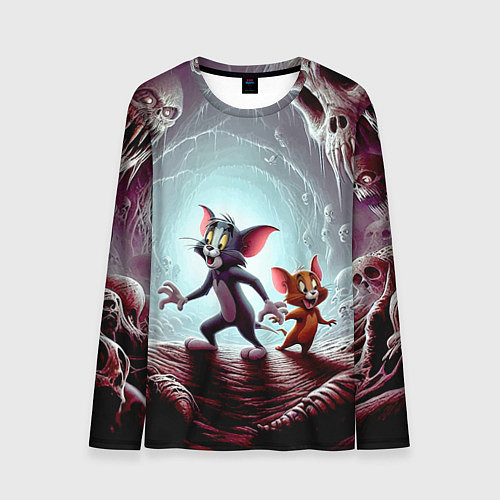 Мужской лонгслив Том и Джерри в пещере ужасов - хэллоуин / 3D-принт – фото 1