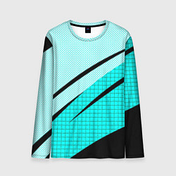Лонгслив мужской Абстрактный чёрно-голубой с полосами, цвет: 3D-принт