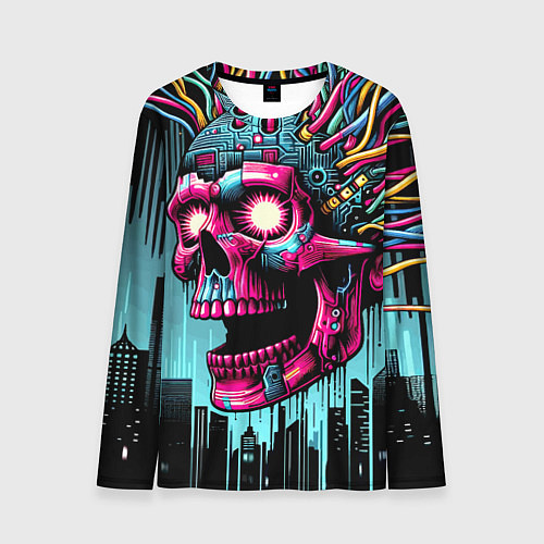 Мужской лонгслив Cyber skull - ai art fantasy / 3D-принт – фото 1