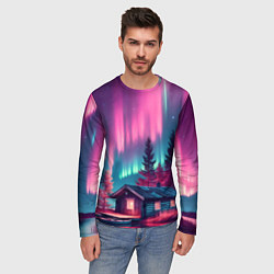 Лонгслив мужской Лиловое сияние над лесом, цвет: 3D-принт — фото 2