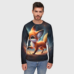 Лонгслив мужской Лиса бежит по космическому простору, цвет: 3D-принт — фото 2