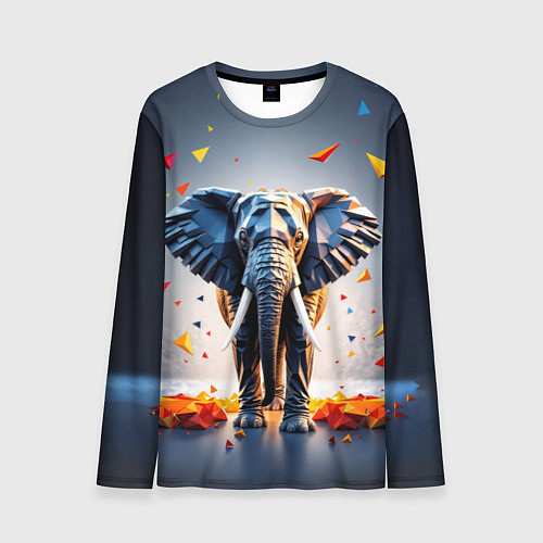 Мужской лонгслив Геометрический слон и цветные полигоны / 3D-принт – фото 1