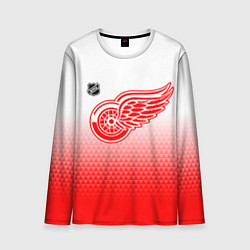 Лонгслив мужской Детройт Ред Уингз - красно белый градиент, цвет: 3D-принт
