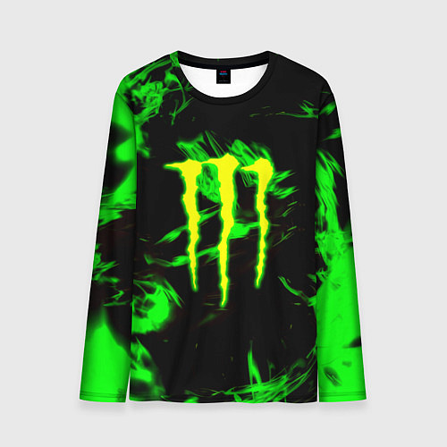 Мужской лонгслив Monster energy кислотное лого огонь / 3D-принт – фото 1