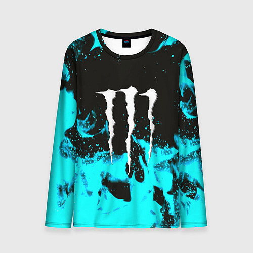 Мужской лонгслив Monster energy голубой огонь / 3D-принт – фото 1