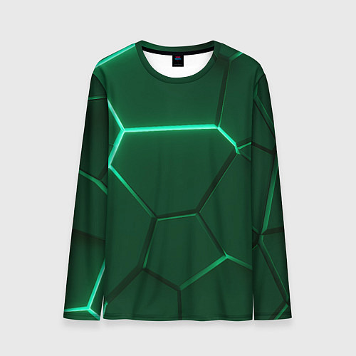 Мужской лонгслив Зеленые плиты с неоном / 3D-принт – фото 1