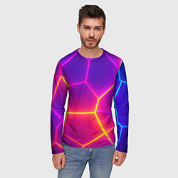 Лонгслив мужской Синие плиты с фиолетовым свечением, цвет: 3D-принт — фото 2