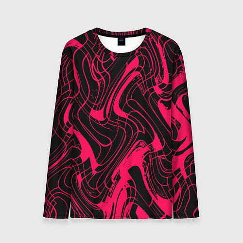 Мужской лонгслив Чёрно-розовый абстрактные линии / 3D-принт – фото 1