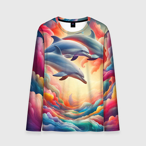 Мужской лонгслив Три небесных дельфина - нейроарт фантазия / 3D-принт – фото 1