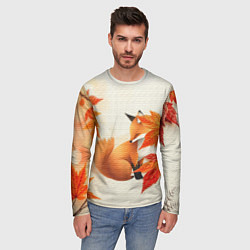 Лонгслив мужской Лиса под осенними листьями, цвет: 3D-принт — фото 2