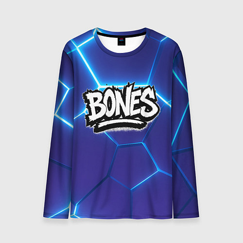 Мужской лонгслив Bones белое лого на синих плитах / 3D-принт – фото 1