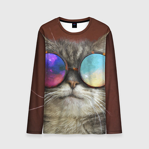Мужской лонгслив A Cat with multicolored glasses / 3D-принт – фото 1