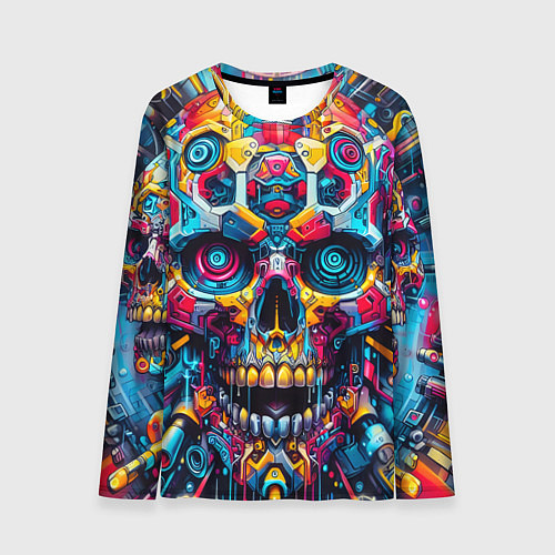 Мужской лонгслив Кибер череп - нейроарт паттерн / 3D-принт – фото 1