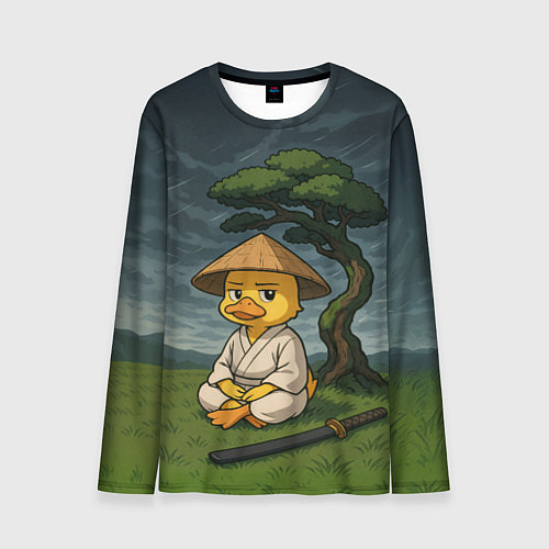 Мужской лонгслив Утенок самурай - медитация / 3D-принт – фото 1