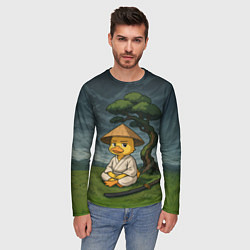 Лонгслив мужской Утенок самурай - медитация, цвет: 3D-принт — фото 2
