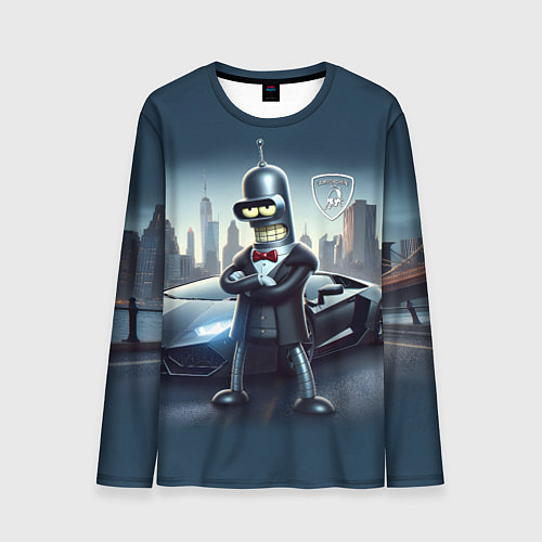 Мужской лонгслив Крутой Бендер рядом с Ламборджини / 3D-принт – фото 1